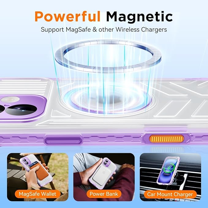 WIFORT for iPhone 16 Waterproof Case, [IP68 Underwater] [Blue Light Filter Lens] [15FT Military Shockproof], Fit for Magsafe Full Body Magnetic Frosted Phone Case with Lanyard, 6.1" Purple
