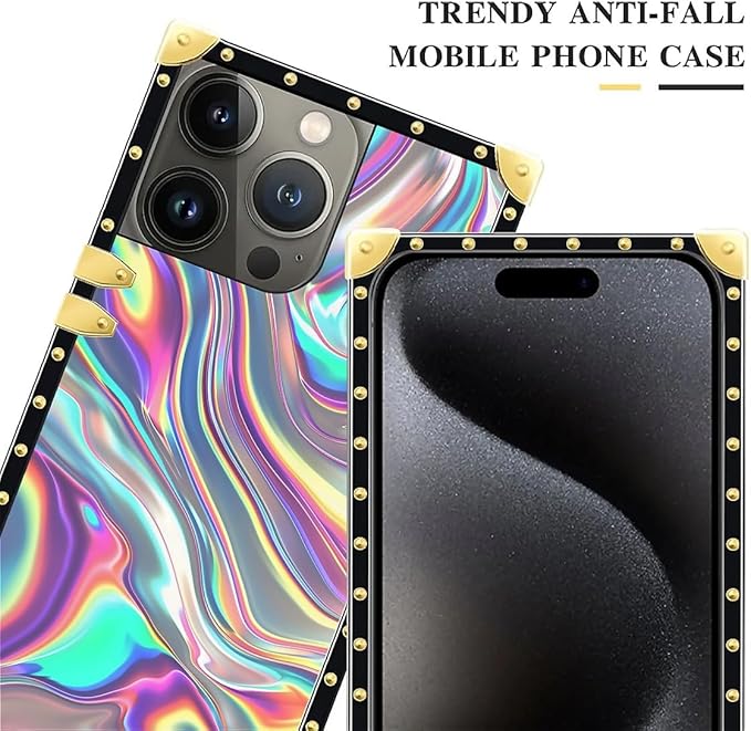 Compatible with iPhone 16 Pro Max Case, Holographic Abstract Iridescent Textures Luxury Golden Decoration for Girl Women Soft TPU Shockproof Protective Hard PC Back