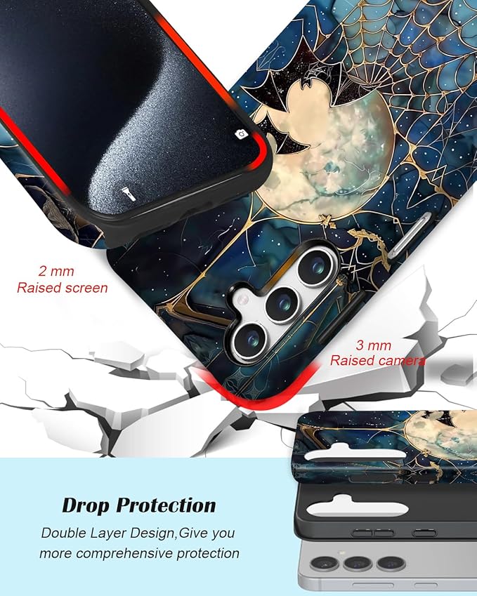 Compatible for Samsung Galaxy A37 5G Case, Dual Layer Heavy Duty 2 in 1 Shockproof Protective Phone Case,Stained Glass Bats Spooky Moon