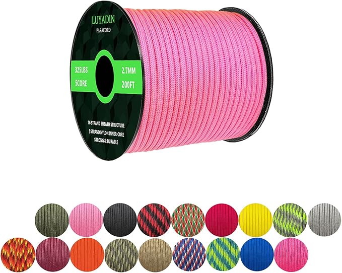 Paracord 325lb Diameter 2.7mm - 5 Strand Parachute Spool Cord - 100ft 200ft,Paracord for Camping,Hiking,Fishing,Outdoor and DIY