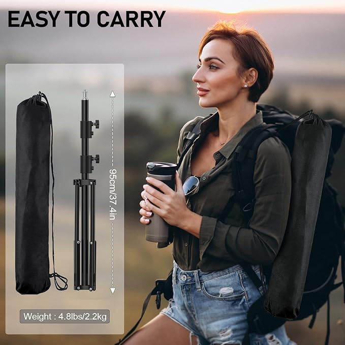 Photography Light Stand, 110"/9.2ft/280cm Portable Reverse Folding Tripod with Travel Bag Aluminum Heavy Duty for Camera,Video,Softboxes,Umbrell,Wedding Outdoor Video Shooting （2 Pack）