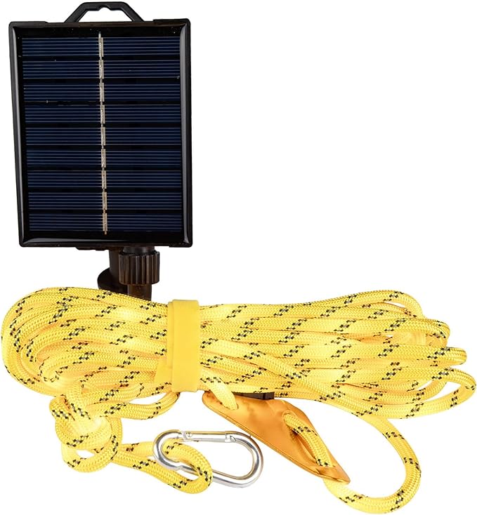Solar Luminous Paracord Rope, 23ft Solar-Powered Yellow Glow Rope with Remote, 8 Lighting Modes + Timer, 500 mAh Battery, IP66 Waterproof for Outdoor Camping