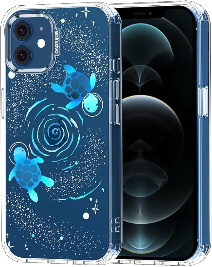 MOSNOVO Case for iPhone 12 & iPhone 12 Pro, [Buffertech 6.6ft Military-Grade Drop Protection] [Anti Peel Off Tech] Clear TPU Bumper Phone Case Cover Design - Space Turtle