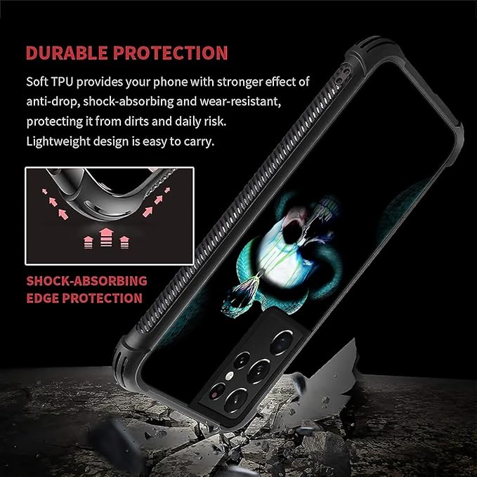 for Samsung Galaxy S21 Ultra Case, Skeleton Winding Snake Pattern Graphic Design Girl Boy Soft Silicone Hard Acrylic Shock Protection for Samsung Galaxy S21 Ultra
