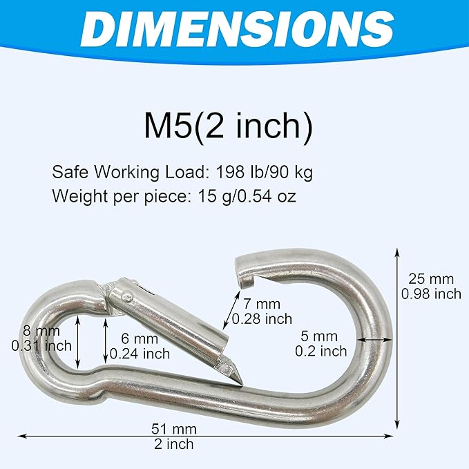 Marine Grade 316 Stainless Steel Carabiners Heavy Duty, Durable & Rust-Free Clips for Gym, Swing, Dog Leashes, Hammocks, Keychains, and More