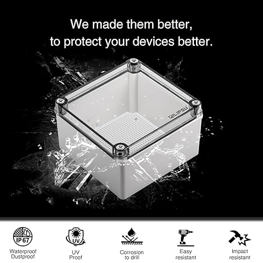 QILIPSU Outdoor Junction Box IP67 Waterproof Project Box ABS Plastic Weatherproof Electrical Enclosure Clear Cover (7.9"x7.9"x3.7" CC)