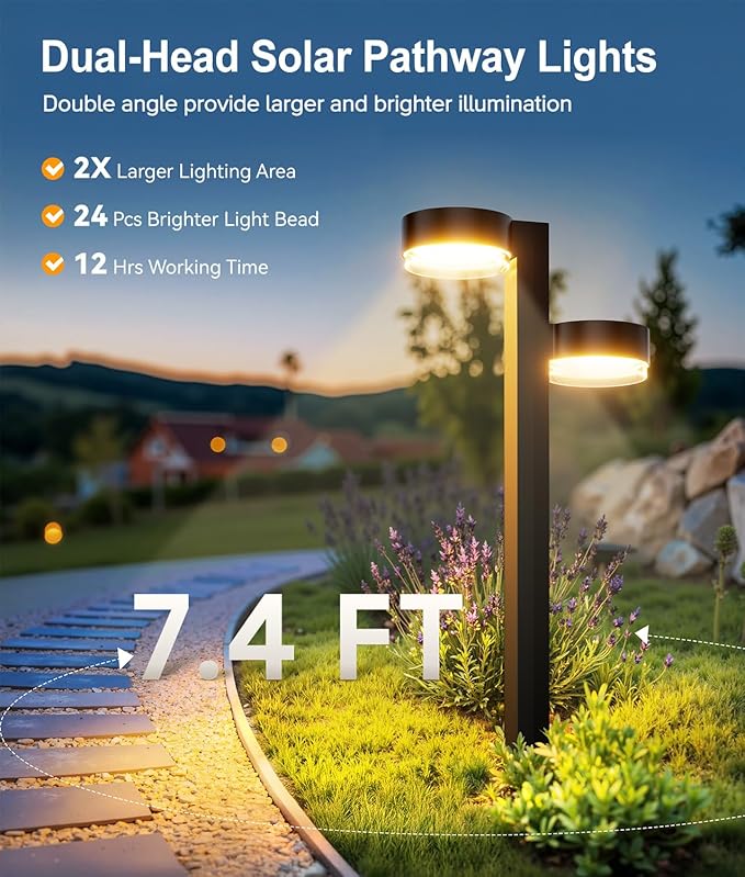 Solar Pathway Lights Outdoor Waterproof, 6 Pack Dual-Head Solar Lights Outdoor, 2X Brighter 24 LED Outdoor Solar Garden Light for Yard Path Walkway Driveway Solar Powered Landscape Lighting