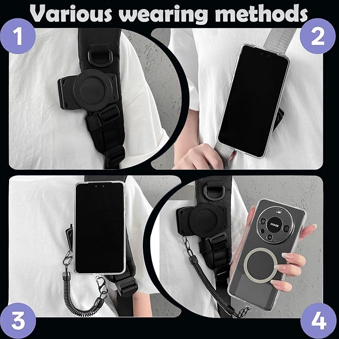 Upgraded Magnetic Belt Clip for Phone with Safety Strap - Hands-Free, Compatible with MagSafe, Magnetic Clip Phone Holder for Backpack Strap Harness - Running, Hiking, Delivery, Outdoor EYJ