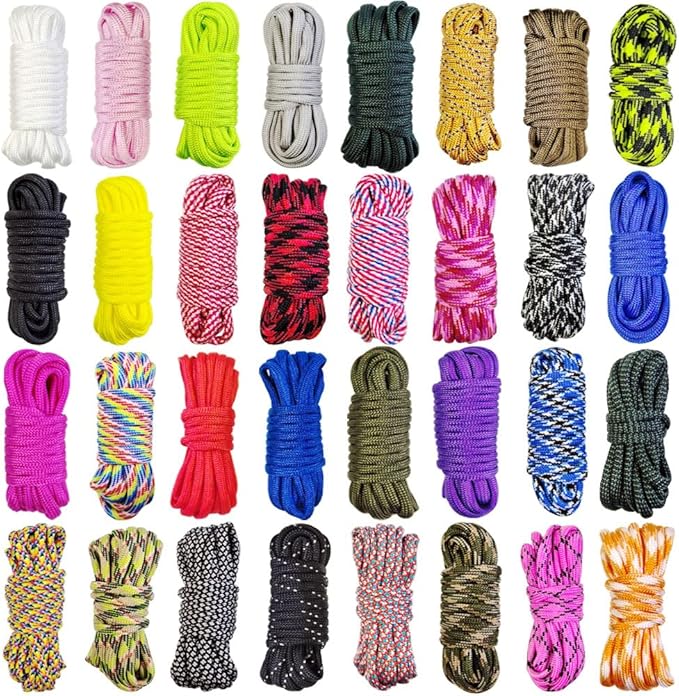 Paracord Crafting Kit, 32 Colors, 10 FT Each, 550lb Parachute Cord for Bracelets, Lanyards, Dog Collars, Idea for Gift (32Colors-A, Mixed)
