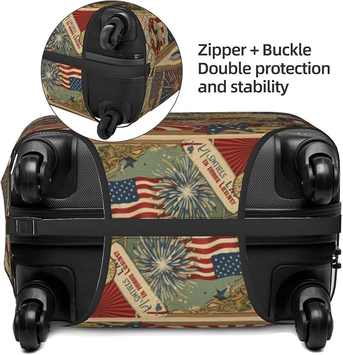 Patriotic 4th of July Luggage Cover, American Flag Fireworks Elastic Suitcase Protector for Independence Day Travel (Fits 18-21 Inch Luggage)