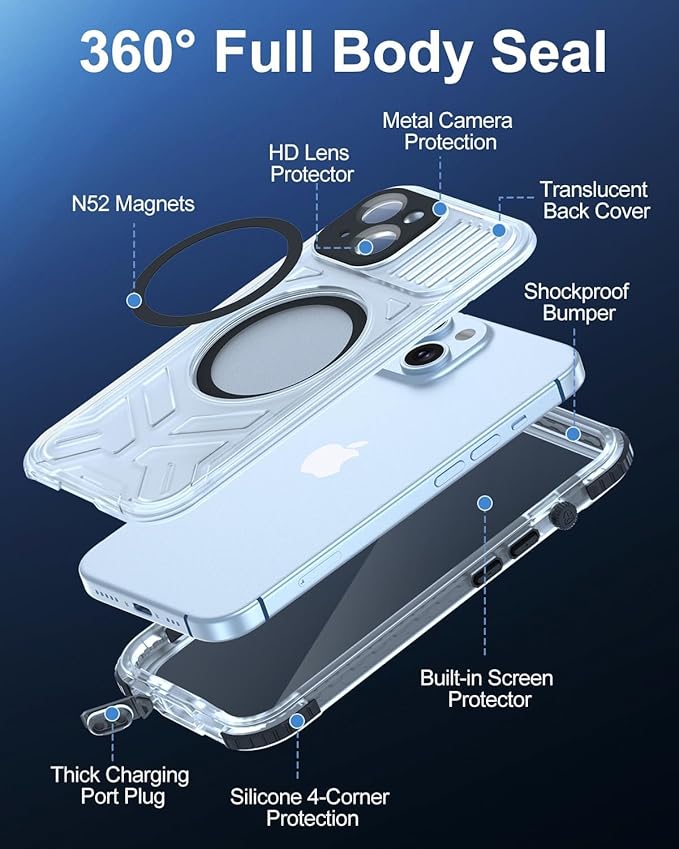 for iPhone 15 Plus Waterproof Case with Magsafe, Built-in [Camera & Screen Protector] [Lanyard], IP68 Water Proof Full Body Dustproof Heavy Duty Frosted Protective Phone Cover, 6.7" Black