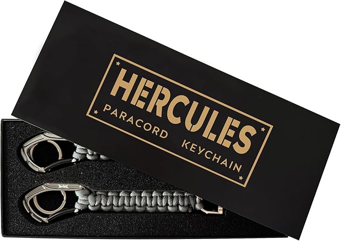 HERCULES Paracord Keychain Set – 2 Pack Lanyard Rope with Aluminum Clip, Durable Paracord Wrist Strap for Outdoor Activities, Gray