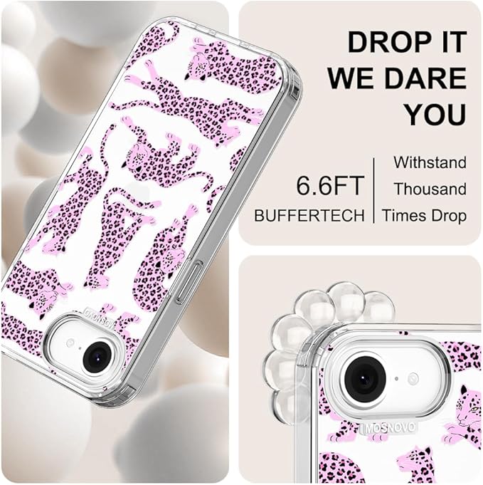 MOSNOVO for iPhone 17e Case/iPhone 16e Case, Shockproof Military-Grade Protection 6.6ft Drop Tested, Clear Phone Case for iPhone 16e / iPhone 17e, Pink Leopard Design