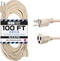 Iron Forge Cable Weatherproof 100 Ft Outdoor Extension Cord - 16/3 SJTW Heavy Duty Light Brown Extension Cord 3 Prong - 10 Amp Exterior Power Cable