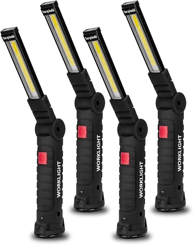 Lmaytech Gifts for Men 4Pack LED Flashlight, Rechargeable Work Lights with Magnetic Base Hook 360°Rotate and 5 Modes Bright LED Flashlight Inspection Light for Car Repair, Grill and Outdoor Use