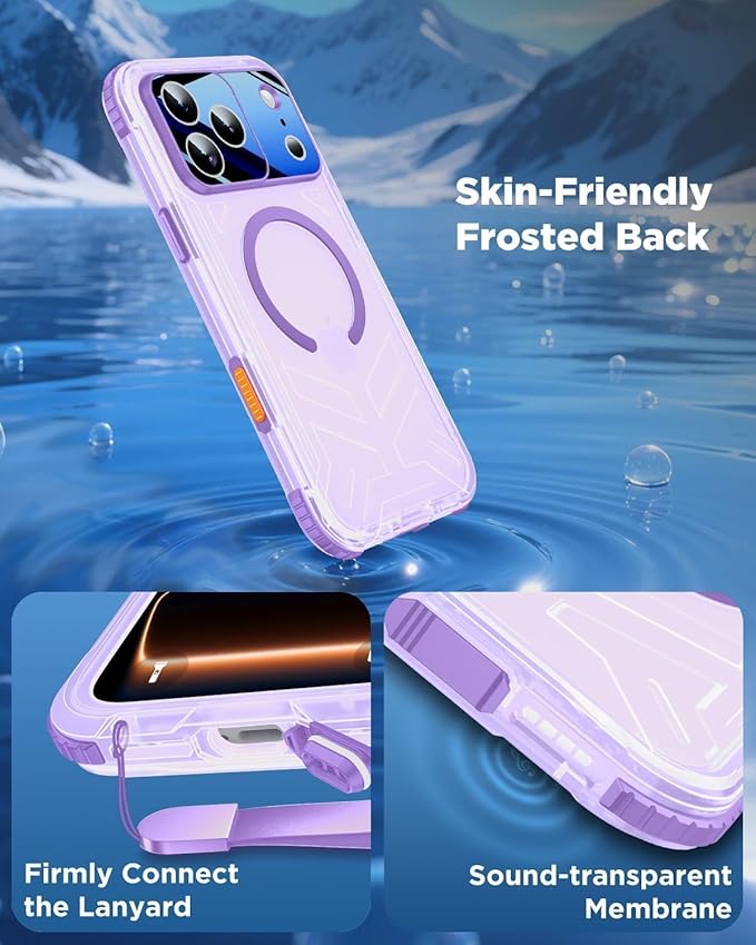 for iPhone 17 Pro Max Waterproof Case with Magsafe, Built-in [Camera & Screen Protector] [Lanyard], IP68 Water Proof Full Body Dustproof Heavy Duty Frosted Protective Phone Cover, 6.9" Purple