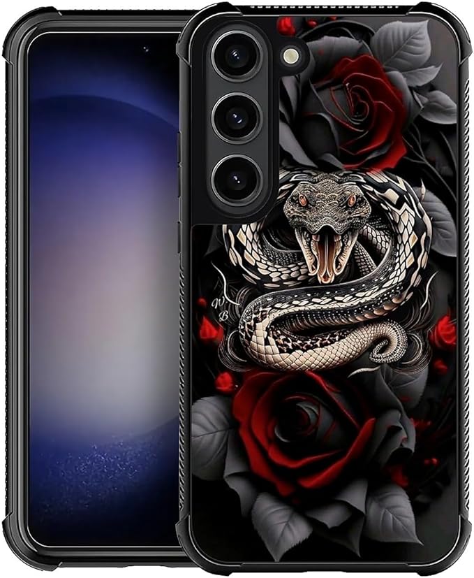 for Samsung Galaxy S23 Plus Case, Entwined Rose Snake Pattern Graphic Design Girl Boy Soft Silicone Hard Acrylic Shock Protection for Samsung Galaxy S23 Plus