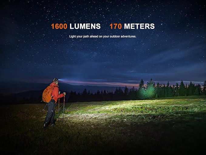 Fenix HM60R V2.0 1600 Lumens Rechargeable Headlamp, USB-C Fast Charging, Spotlight & Floodlight with Red Light, Lightweight Waterproof LED Head Lamp for Camping, Hiking, Caving, Work