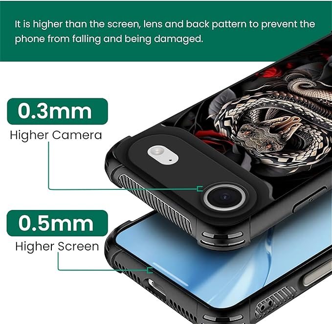 for iPhone 17 Air Case,for MagSafe Graphic Design for Girl Boy Soft Silicone Hard Acrylic Shock Protection Designed for iPhone 17 Air Entwined Rose Snake Pattern
