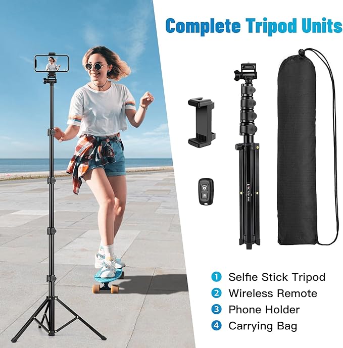 Victiv Phone Tripod, 70" Tripod for iPhone with Remote and Phone Holder, Sturdy & Stable, Adjustable Camera Stand & Selfie Stick Mode, Perfect for Selfies/Recording/Vlogging/Live Streaming