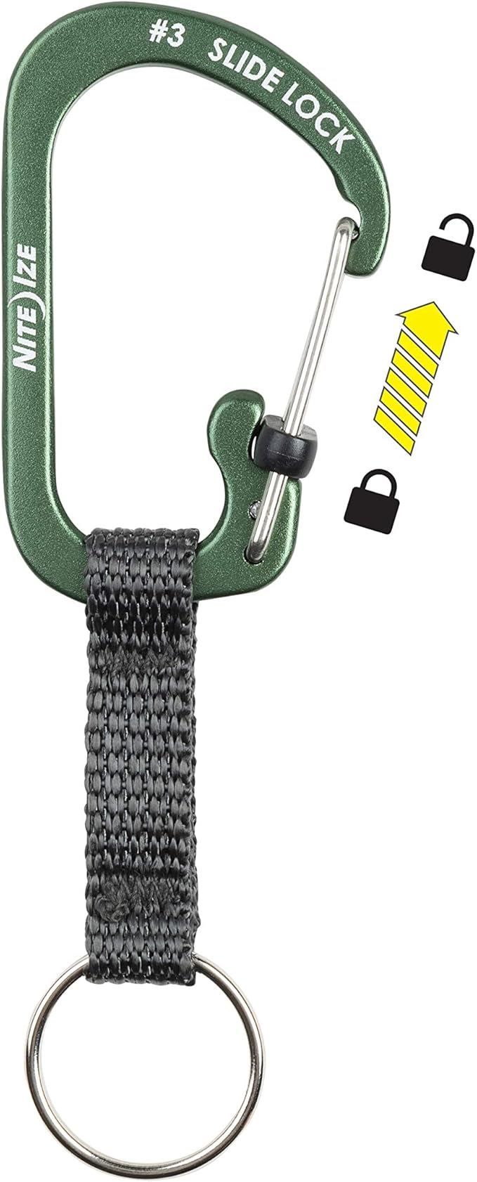 Nite IZE CSLAW3-08-R6 Locking Carabiner Keychain with Webbing, Olive