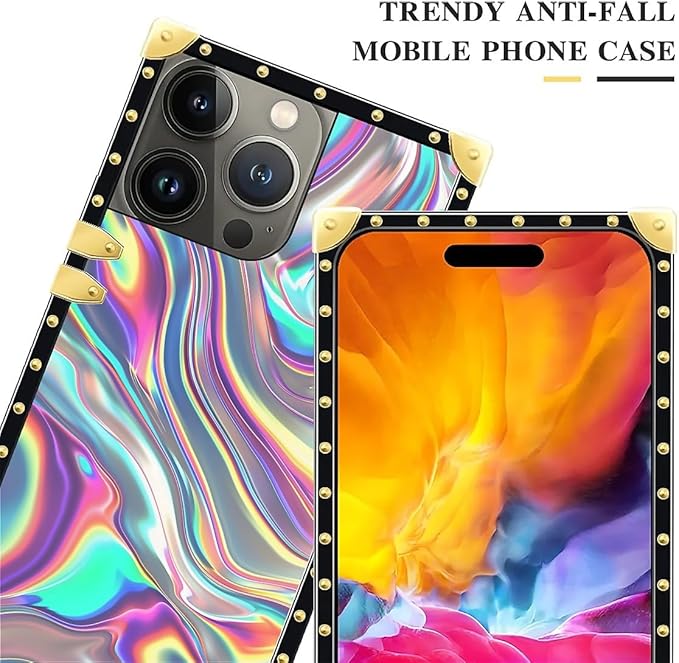 Compatible with iPhone 15 Pro Case, Holographic Abstract Iridescent Textures Luxury Golden Decoration for Girl Women Soft TPU Shockproof Protective Hard PC Back for iPhone 15 Pro