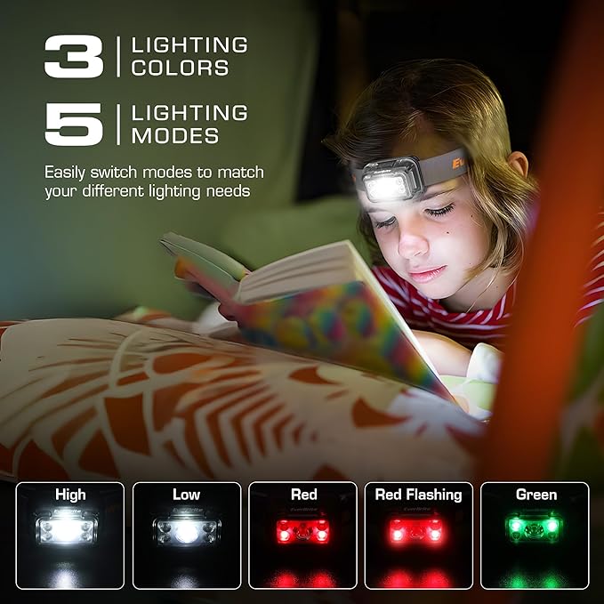 EverBrite Rechargeable Headlamp, 2 Pack Kids & Adult Headlamp with White/Red/Green Light, Memory Function, 120° Adjustable, IP54 Waterproof Head Lamp for Camping, Running & Emergencies, Gift Choice