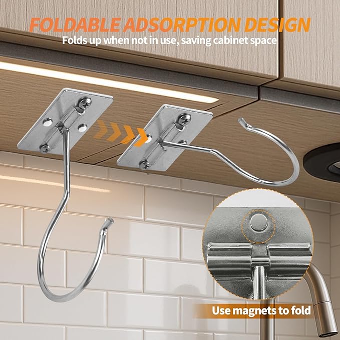 2PCS Banana Hook Under Cabinet,Adhesive Bananas Hanger with Fordable Design,Durable Metal Banana Holder for Hanging Bananas,Kitchen Organization Or Multi-Purpose Home Us(Silver)