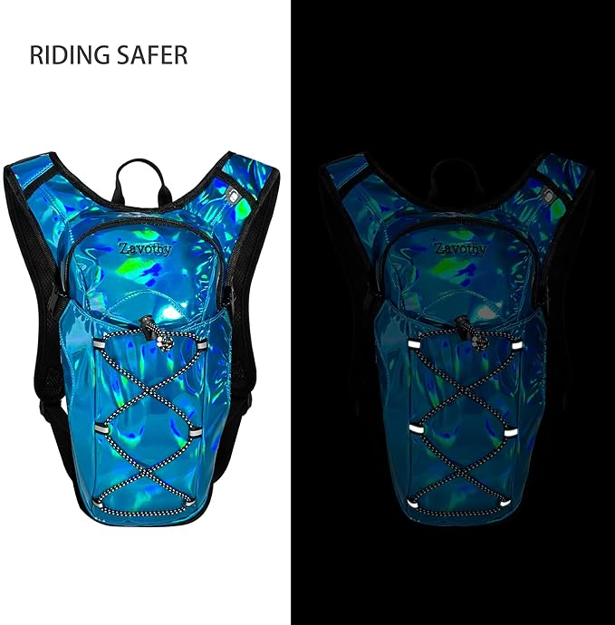 Reflective Hydration Backpack, Hydration Pack - Water Backpack with 2L Hydration Bladder, Essential for Festivals - Rave Hydration Pack for Hiking, Running, Cycling, and Festivals