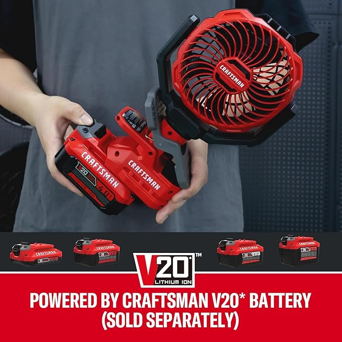 CRAFTSMAN Portable Clip on Fan Rechargeable (Tool Only), Small Personal Clamp Fan Battery Powered 4" 20V for Stroller Desk Table Home Office Outdoor Travel Camping Tent, CMXEFXA520402