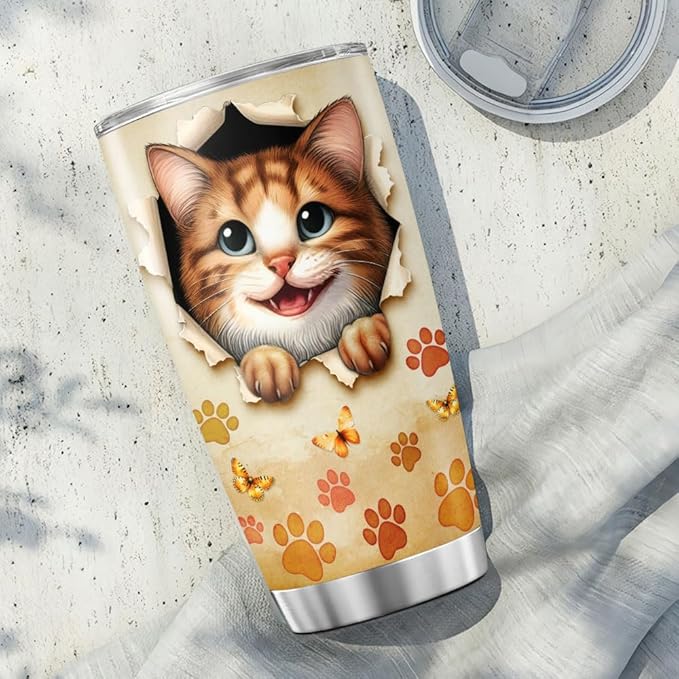 Cat Gifts, Tumblers Lovers For, Tumbler 20 Oz With Lid And Straw, Pet Cat Lover