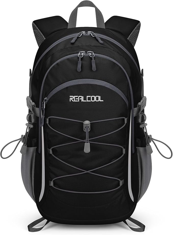 RealCool Hiking Backpack for Men Women,30L Lightweight Waterproof Travel Camping Backpack Hiking Daypack for Cycling Running,Black