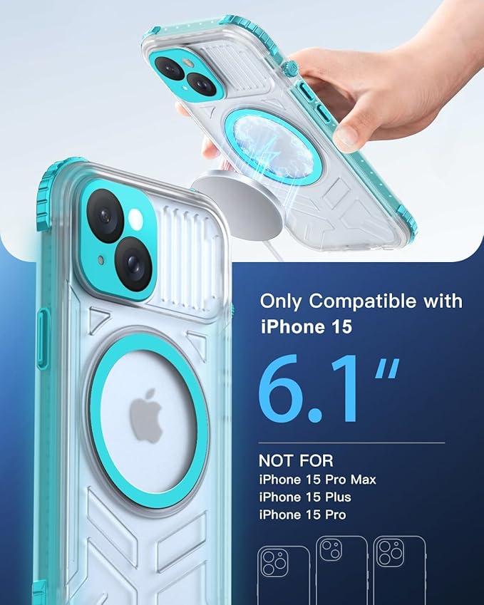 for iPhone 15 Waterproof Case with Magsafe, Built-in [Camera & Screen Protector] [Lanyard], IP68 Water Proof Full Body Dustproof Heavy Duty Frosted Protective Phone Cover, 6.1" Teal
