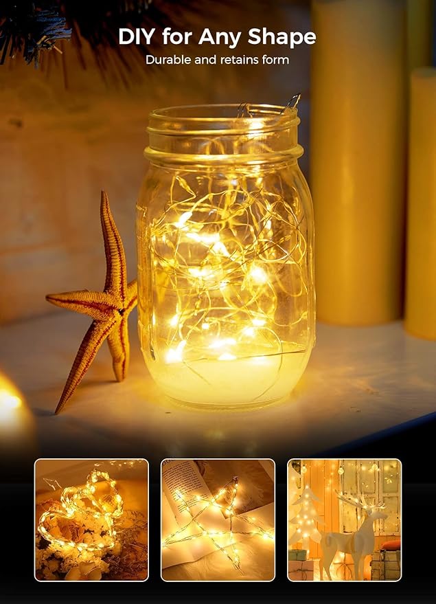 Brightown 12 Pack Led Fairy Lights Battery Operated String Lights Waterproof Silver Wire 7 Feet 20 Led Firefly Starry Moon Lights for DIY Wedding Party Bedroom