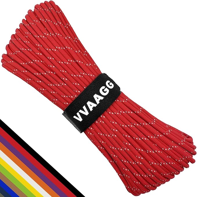 VVAAGG Reflective Paracord Rope 100FT, 7 Strand Nylon para Cord Lanyard Utility 550 Parachute Cord, 4mm Thin Tent Rope for Outdoor Camping Hiking