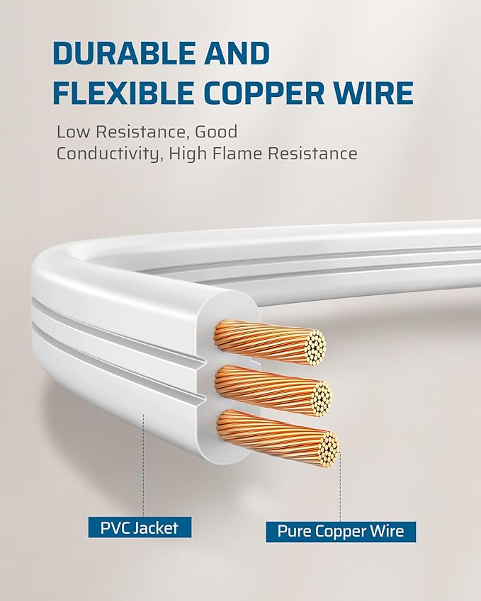 DEWENWILS 3 Outlet Extension Cord with Flat Plug Christmas, 1FT 16/3 Awg Grounded Power Cable for Indoor Use, SPT-3 Cord, White, ETL Listed, 2 Pack
