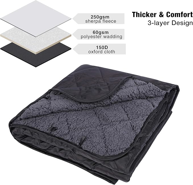 REDCAMP 79"x79" Large Warm Camping Blanket Waterproof & Windproof with Fleece Lining, Outdoor Blanket for Cold Weather Stadium Picnic Travel, Machine Washable Black