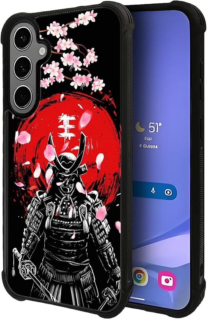 for Samsung Galaxy S24/S25 Plus Case, Sakura Japanese Samurai Pattern Graphic Design Girl Boy Soft Silicone Hard Acrylic Shock Protection for Samsung Galaxy S24/S25 Plus