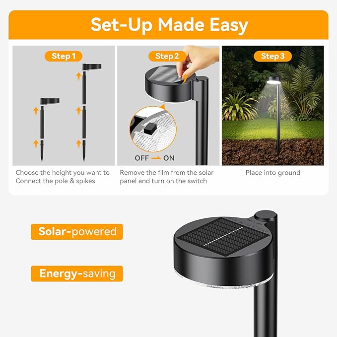 Ahaorigin 6 Pack Solar Pathway Lights Outdoor, 12 Brighter LED Solar Lights Outdoor Waterproof, Up to 12 Hrs Modern Path Light for Yard Garden Walkway Driveway Lawn, Cool White