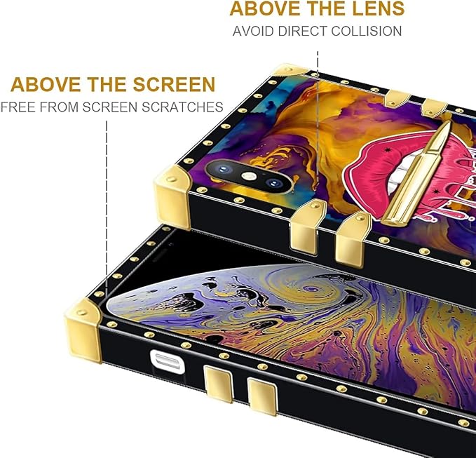 Compatible with iPhone Xs Max Case, Cool Corlorful Lip Marble Luxury Golden Decoration for Girl Women Soft TPU Shockproof Protective Hard PC Back for iPhone Xs Max
