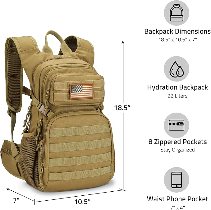 CVLIFE Hydration Backpack with 3L TPU Tactical Water Bladder, 22L Hiking Backpack for Men Women, Heavy Duty Molle Water Backpack with Multiple Compartments for Cycling Running Hunting Camping