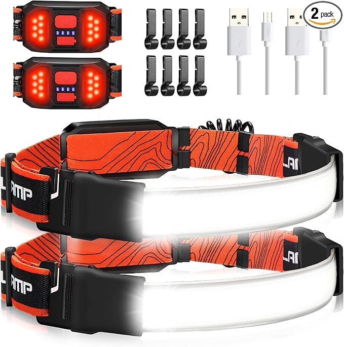 Hopedone 2 Packs Rechargeable Headlamp, 230°Wide-Angle 1000 Lumens Headlamp Flashlight with Red Taillight 3 Light Modes Lightweight LED Head Lamp Adjustable Waterproof Head Light for Running Cycling