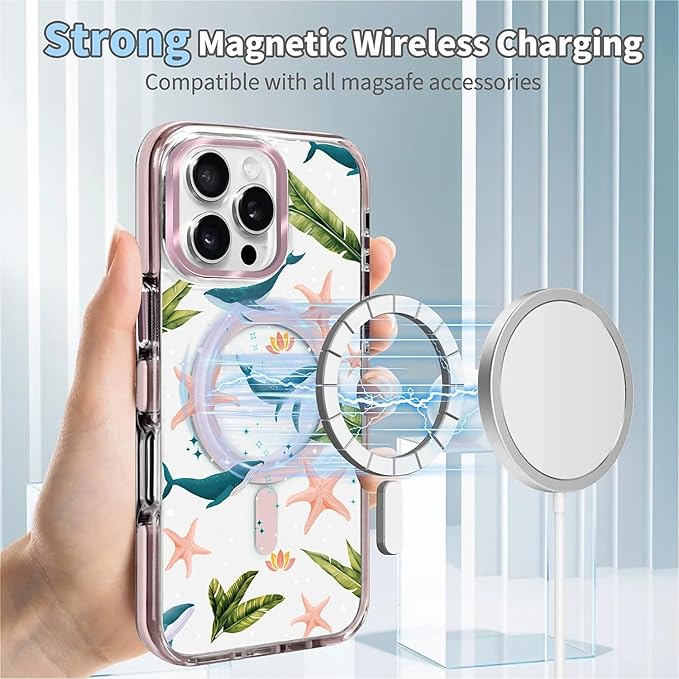 Case for iPhone 16 Pro Max,[Compatible with MagSafe],Sealife Whale Ocean Wildlife Clear Phone Case Design，for Women Girls Magnetic Clear Cover - Slim, Sleek, & Shockproof Protection