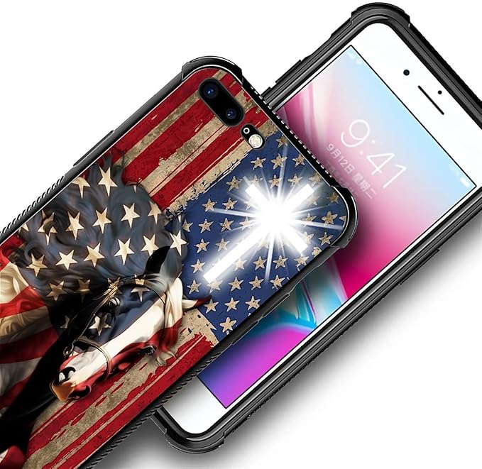 for iPhone 7/8 Case, Red American Flag Horse Cross Pattern Made of Soft Silicone Hard Acrylic Shock Protection for iPhone 7/8