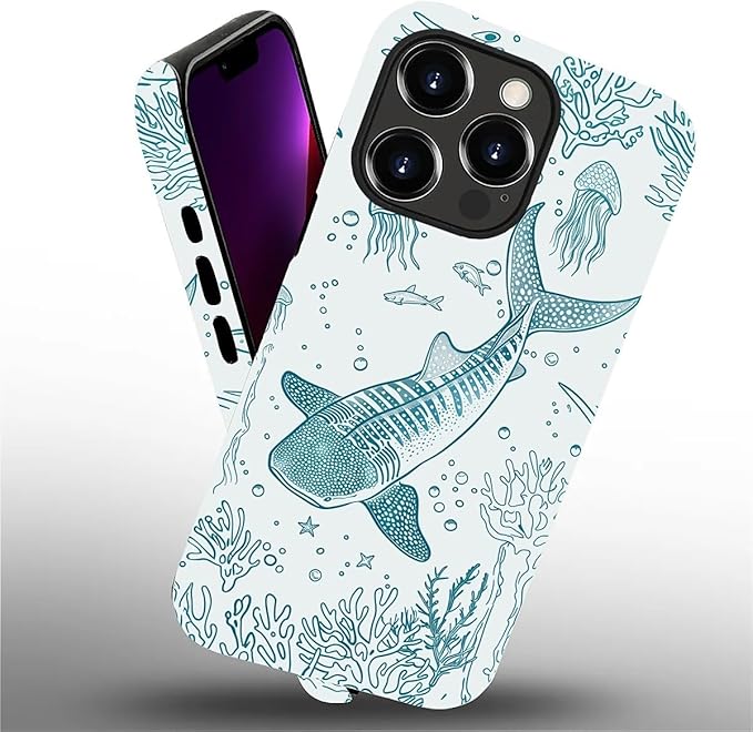 for iPhone 13 Pro Case,HH2 Ocean Whale Shark Hybrid 2 Layer Hard Shell Silicone Protective Pattern Design Case