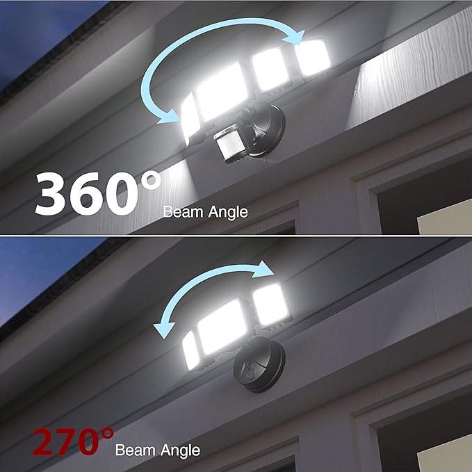 Onforu 150W 15000LM LED Security Lights Motion Sensor Outdoor, Dusk to Dawn Flood Lighting, 5 Heads 360° Wide Angle Illumination, 6500K IP65 Waterproof Hardwired Floodlight Motion Detection (Black)