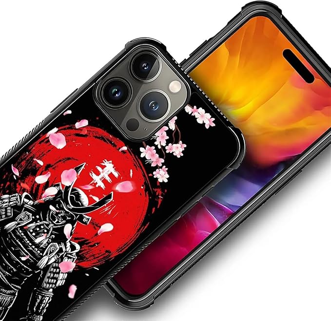 for iPhone 16 Pro Case, Sakura Japanese Samurai Pattern Graphic Design Girl Boy Soft Silicone Hard Acrylic Shock Protection for iPhone 16 Pro