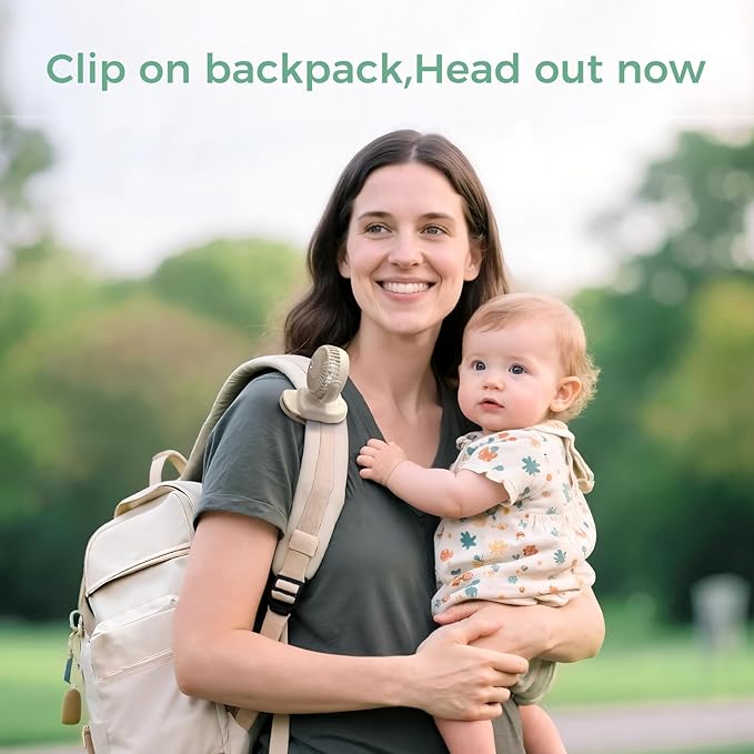 Momcozy Portable Stroller Fan with Clip | 4-Speed Mini-Fan for Carrier | Personal Fans Ultra Light 0.26lb | Gaps ≤4.5mm | Handheld Cooling | Rechargeable Rotate for Diaper Backpack/Table/Chair