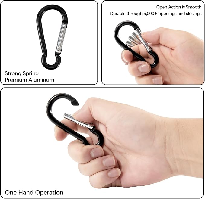 10 Pack 3 Inch Carabiner Light Duty, Aluminum Black Carabiner Clip, D Ring Carbineers Clip Keychain for Keys Camping Boating Backpack