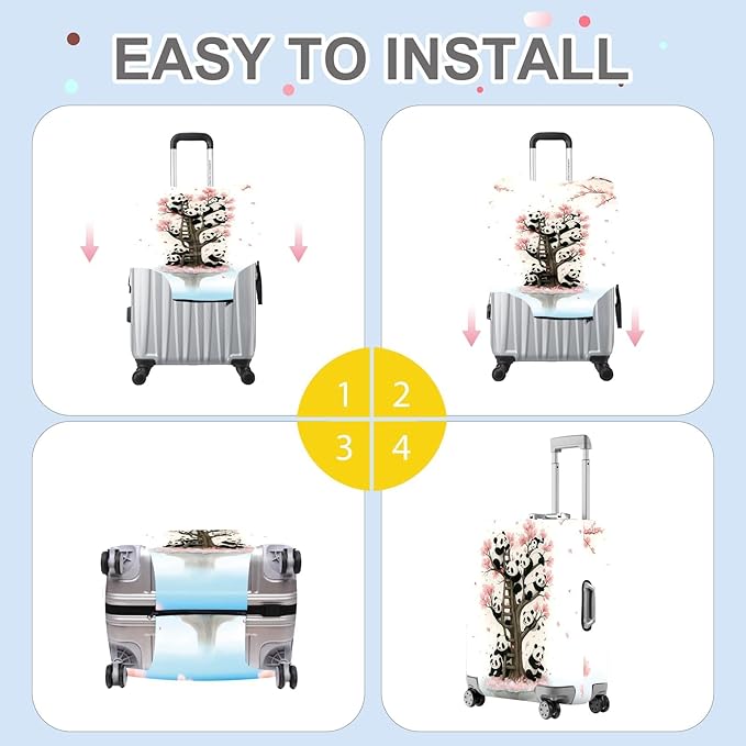 ANNA QUEEN Panda Luggage Cover, Cute Panda Tree Suitcase Protector, Stretchable Washable Travel Cover for 32-34 Inch Luggage
